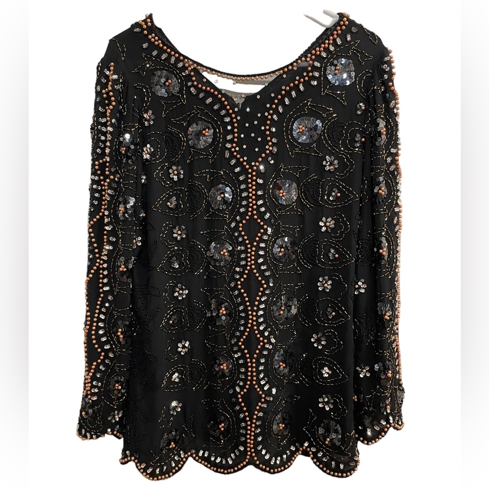 Embellished Black Beaded Women's Top